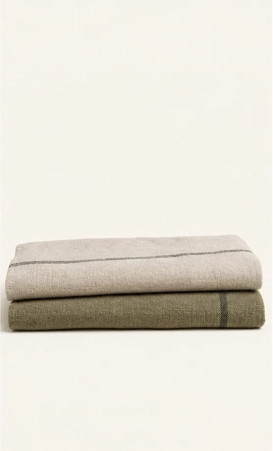 Natural kitchen textiles in a calm home setting